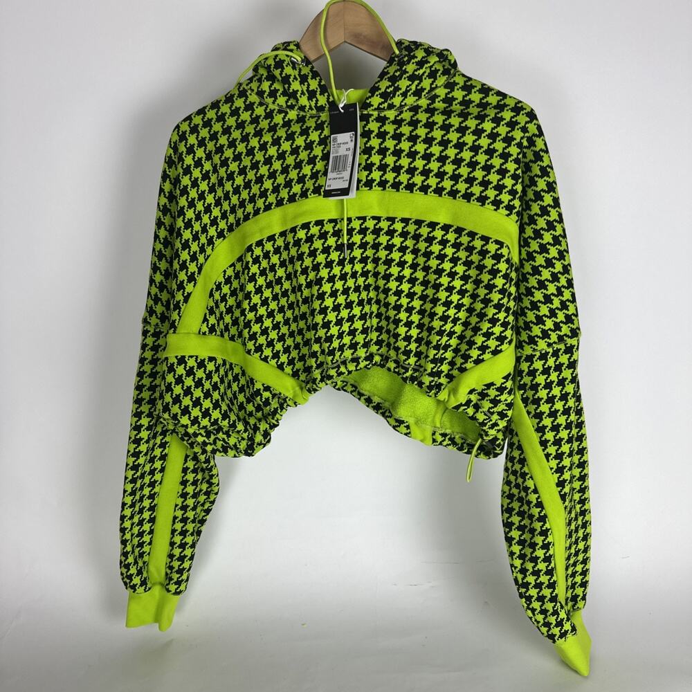New Adidas Ivy Park Oversized Cropped Hoodie Women’s XS Green Houndstooth